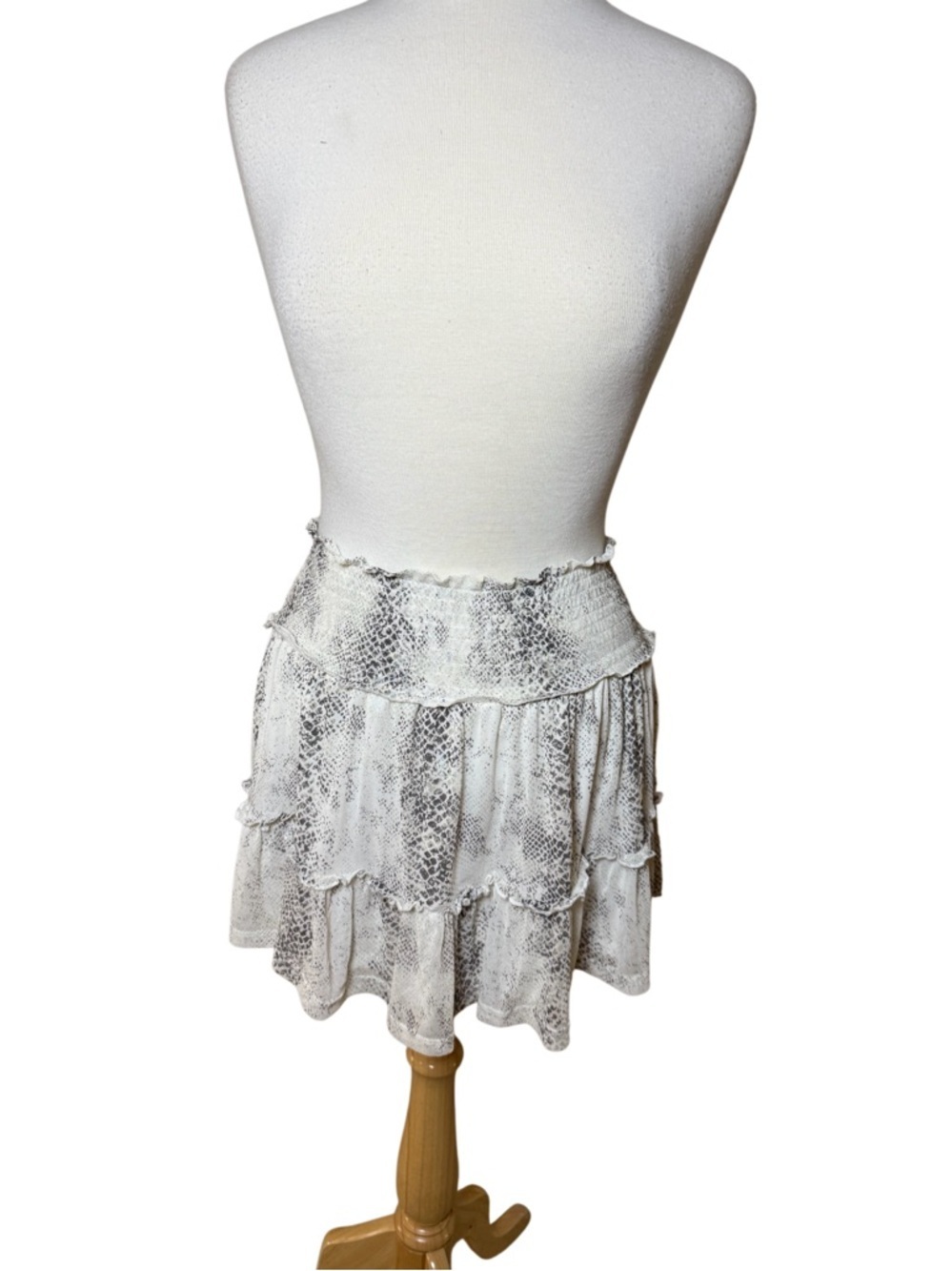 Altar'd State White Snake-Print Tiered Mini Skirt